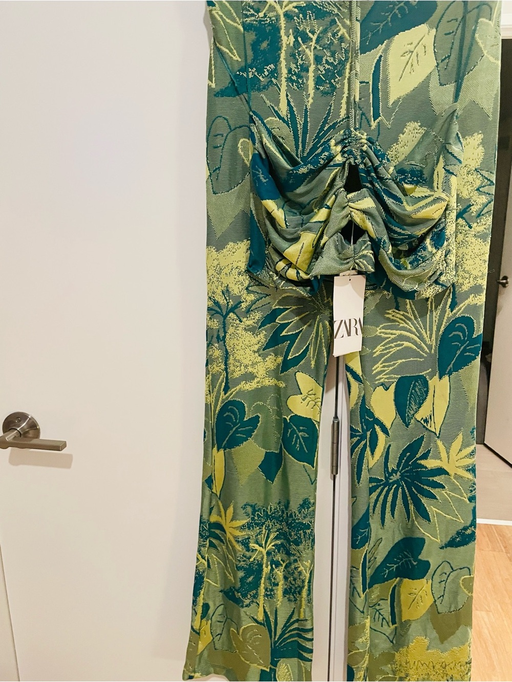Zara Teal and Lime Tropical Print Pull-On Pants Set.